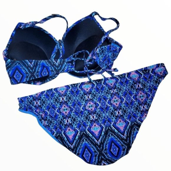 Raisins Blue Pink Teal Diamond Design push up Bikini - Picture 2 of 5